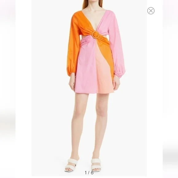 Staud Gulf A-Line Cutout Dress in TANGERINE/ GRAPEFRUIT/ PETAL Size 4 - Picture 7 of 12